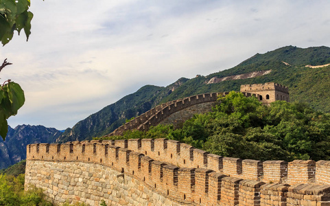 北京附近长城的偏远部分之一的慕田峪村的中国长城全景