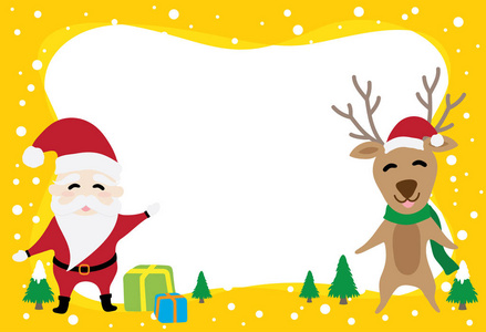 圣诞当天圣诞老人和驯鹿的边境图形卡通