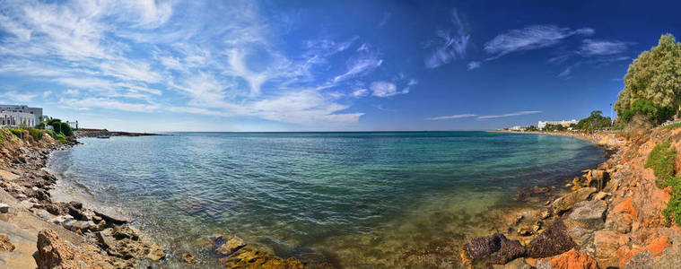 突尼斯地中海附近的岩石海滩哈曼美特，非洲HDR全景