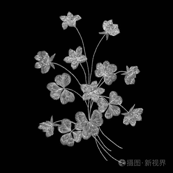 传统民间时尚的黑色背景刺绣. 服装面料袋附件和设计上印刷用草图.