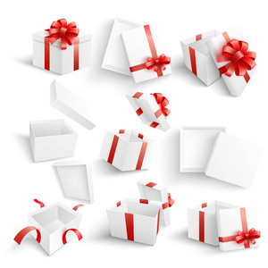 白色礼品盒矢量插图设置在现实的3d 样式