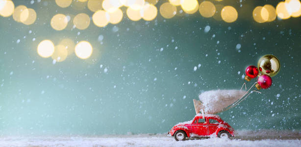   Christmas tree on toy car, Christmas gift and holidays ornamen