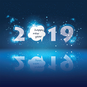 最佳祝愿具有闪亮背景和演讲泡沫的新年贺卡2019年