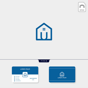 初始u创意标志模板极简主义标志为房地产企业。 矢量插图名片设计模板