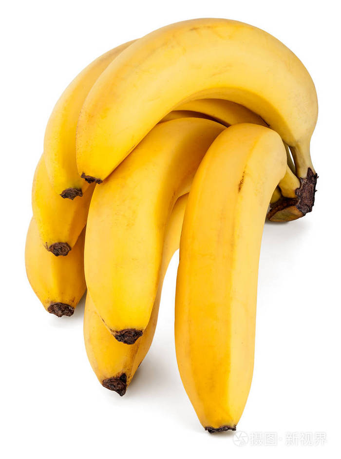 七根成熟的香蕉被隔离在白色上