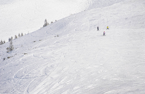 高山滑雪坡上的年轻滑雪者