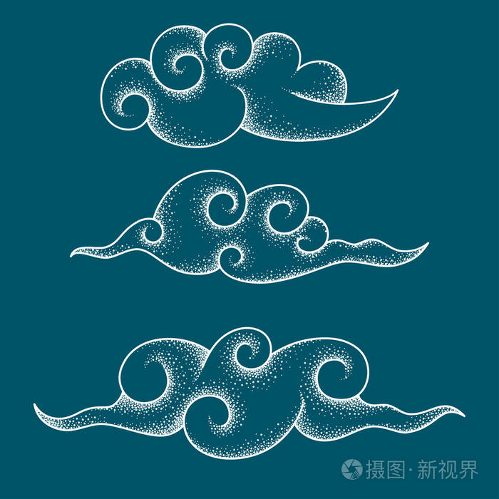 中国风格的白云集由线条和圆点制成矢量图