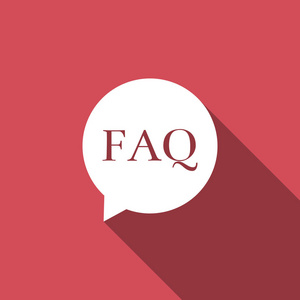 语音气泡与文本 faq 信息图标隔离与长阴影。带有文本 faq 的圆形按钮。扁平设计。矢量插图