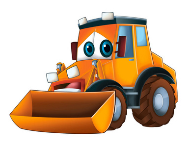挖漫画卡通滑稽挖掘机-白色背景-儿童插图照片