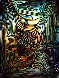 由铅玻璃设计组成的艺术抽象,使人联想到关于自然,美和灵性主题的新