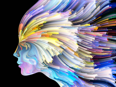 由人体轮廓和彩色线条构成的背景,适合用于创意设计,内部世界,人性和