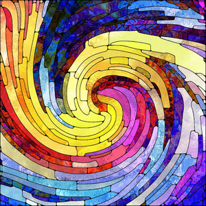 螺旋旋转系列。 以彩色玻璃漩涡图案构成的彩色碎片图案为隐喻，以多彩的设计创意艺术和想象为主题