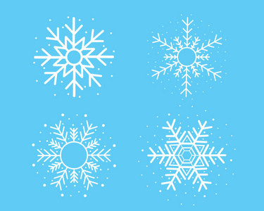 白色雪花设置在蓝色背景矢量设计为圣诞节。