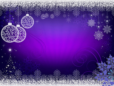 紫色的圣诞设计与光线, 复古风格的球和闪亮的圣诞树