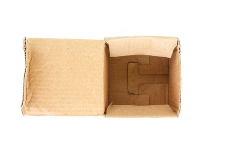 棕色纸盒打开白色背景上的顶部视图。