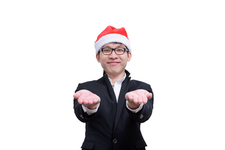 商业人士与圣诞节主题隔离在白色背景。