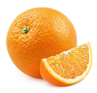 成熟的全橙柑橘果实,在白色背景上分离切片. 有剪裁路径的橘子.