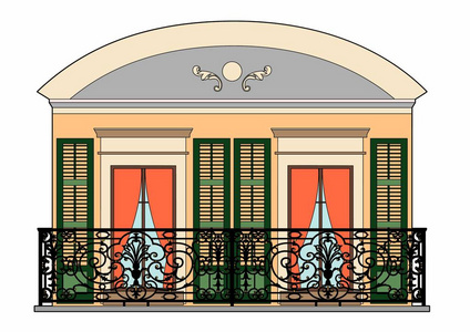 一个有两个窗户的古阳台的矢量插图EPS10文件