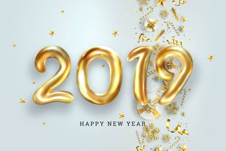 创意背景黄金号码气球在一个轻背景2019年快乐新年号码球气填充气球.