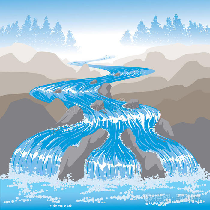 汹涌的河水插画-正版商用图片14g2u9-摄图新视界