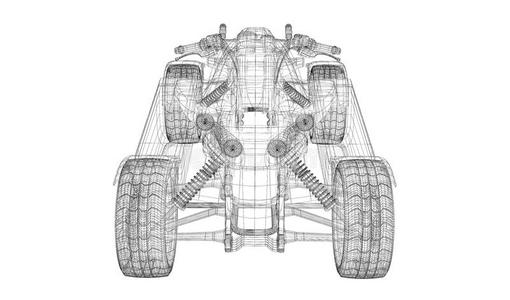 四轮自行车，摩托车，三维模型