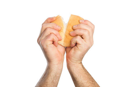手掰面包与背景隔绝图片