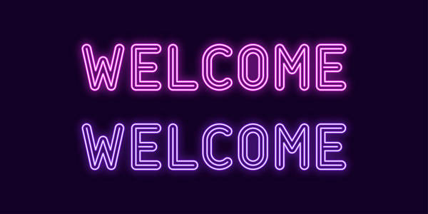矢量插图霓虹灯文字欢迎与发光背光紫色和紫色.