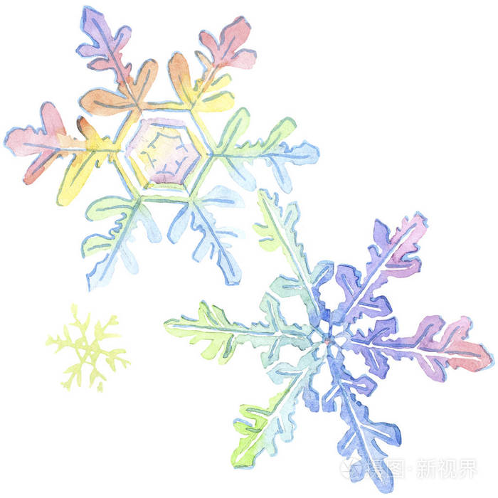 孤立的雪花插图元素圣诞节寒假象征水彩背景插图集