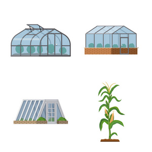 温室和植物标志的矢量设计。一套温室和花园股票符号的网站