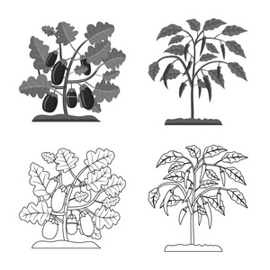 温室和植物标志的孤立对象。收集温室和花园矢量图标的股票