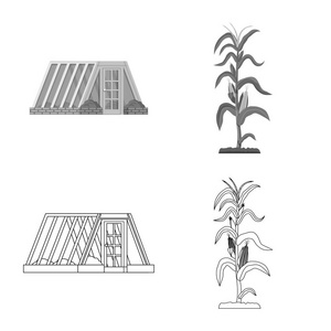 温室和植物标志的孤立对象。收集温室和花园矢量图标的股票