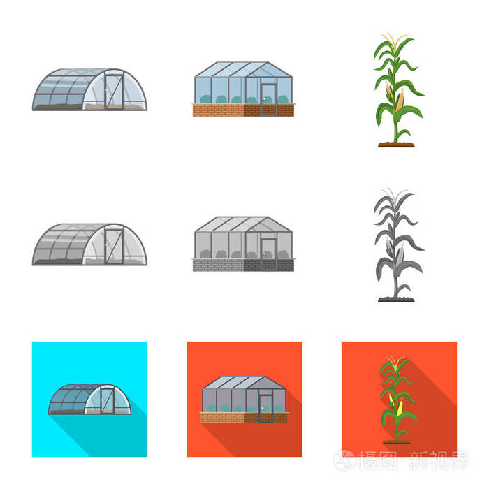 温室和植物符号的矢量设计。温室和花园股票矢量图集