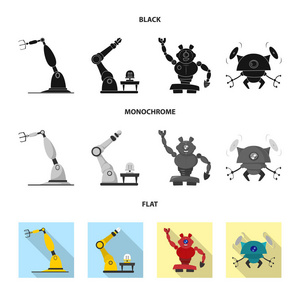机器人和工厂标志的孤立对象。机器人与空间存量矢量图解的采集