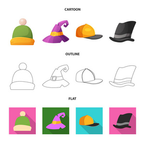 头饰和帽子标志的矢量插图。 一套头套和附件矢量图标的股票。