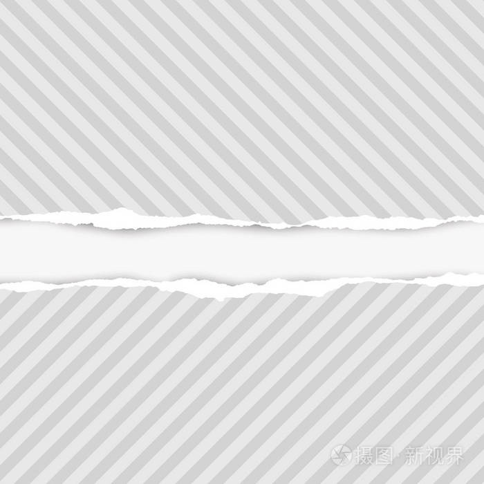 用于文本或消息的内衬撕开水平灰色纸张位于白色背景上.向量例证