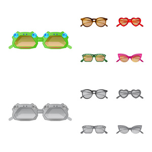 眼镜和太阳镜标志的矢量插图。收集眼镜和附件矢量图标的股票