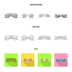 眼镜和太阳镜标志的矢量插图。一套眼镜和附件矢量图标股票