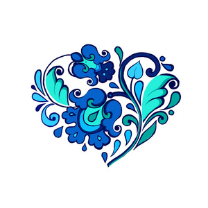 民间花纹图案装饰心花纹靛色.矢量图.民间花卉图案.照片