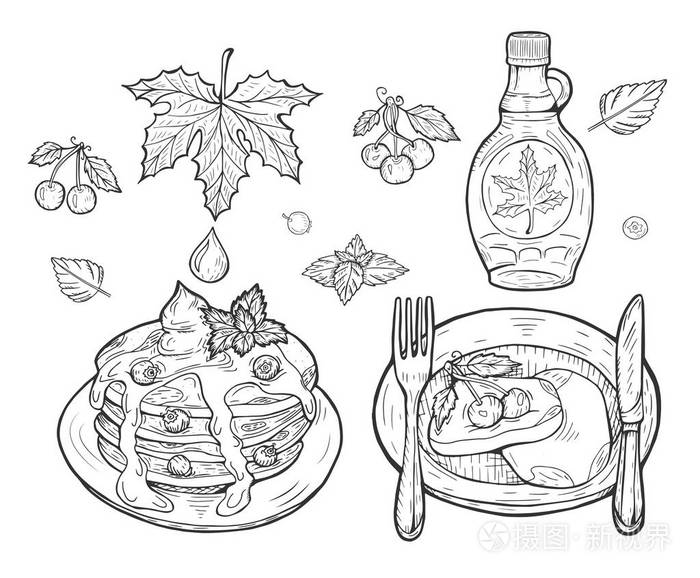 插画 枫糖薄煎饼的矢量图.