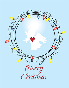 圣诞花环和天使的矢量插图。