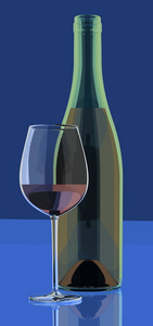 红酒瓶和玻璃, 3d 渲染