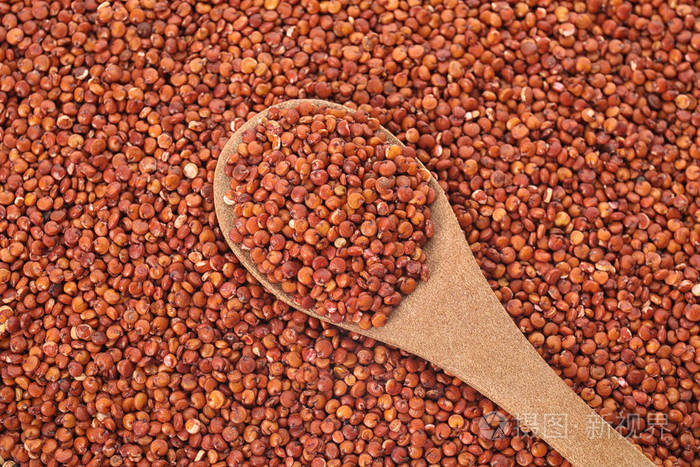 以勺子为背景的生红藜麦种子