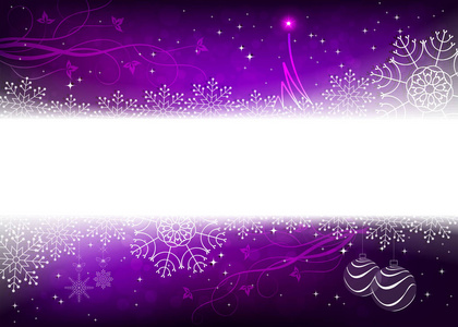 紫色的圣诞设计与雪花, 闪光, 小树和球