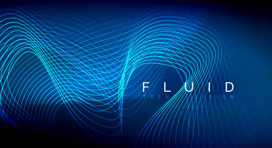 蓝色霓虹灯粒子发光的流体波线, 神奇的能量空间光概念, 抽象背景壁纸设计
