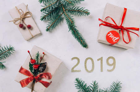 s background 2019 with homemade wrapped in craft paper presents