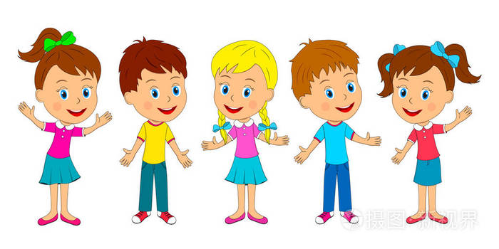 孩子们,一群小男孩和女孩站在一起,插图,矢量