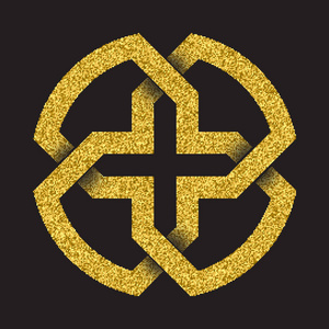 金色闪闪发光的标志符号在凯尔特风格的黑色背景。十字花形式的部落符号。珠宝设计用金章..