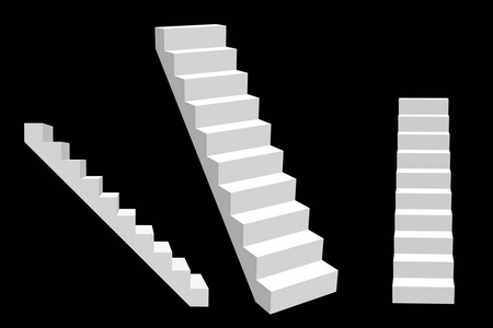 楼梯。孤立在黑色背景上。三维矢量插图。不同的观点。