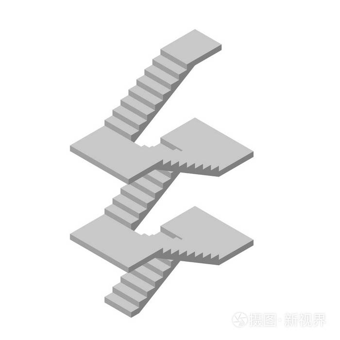 有水平的楼梯. 孤立在白色背景上. 三维矢量插图. 等距投影.