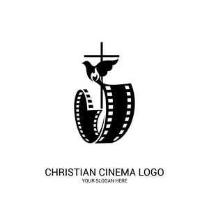 基督教电影院标志。 部会议营地节活动的电影和视频符号。